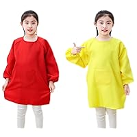 Lauthen.S 2 Pcs Kids Art Smocks,Artist Painting Aprons Long Sleeve with Pocket Eating Gardening Smocks for Toddler 2-12 Years
