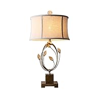 Crystal lamp Vintage Metal Art Table Light,Antique Crystal Flower Buds Metal Table Lamp with Linen Fabric Drum Shade,On/Off Switch Desk Lamp for Bedroom,Living,Bulb not Included Best Gift