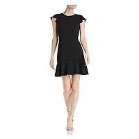 Womens Black Short Sleeve Short Fit + Flare Evening Dress Size: 10