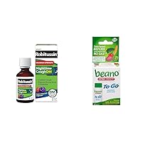 Robitussin Maximum Strength Nighttime Cough DM Max Adult Formula Berry Flavor 8 Fl Oz & Beano to Go Gas Prevention 12 Tablets