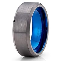 Gunmetal Tungsten Ring,Tungsten Wedding Ring,Tungsten Carbide Ring,Anniversary Ring,8mm Wedding Band,Blue Tungsten Ring,Men & Women,Comfort Fit