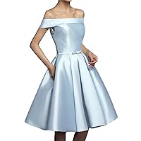Women's Off Shoulder Satin Backless Homecoming Dress Lace Up A Line Party Gowns