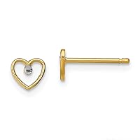 14K Yellow Gold w/Rhodium Shiny-Cut Heart Post Earrings TE932
