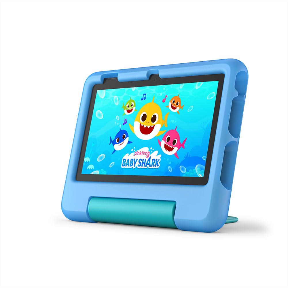Amazon Fire 7 Kids Tablet (2022) - ages 3-7. 2 year worry-free guarantee, 10-hour battery, ad-free content, 1TB expandable storage, parental controls, durable high-resolution screen, kid-proof case with built-in kickstand, 16GB, Blue