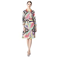 Spring Autumn Runway Vintage Print Midi Shirt Dress Women Long Sleeve Sashes Casual Party A-Line Holiday Robes