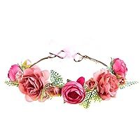 Women Rose Floral Crown Flower Headband with Ribbon Maternity Photoshoot