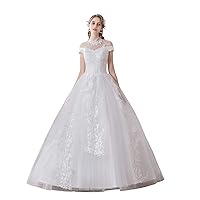 Wedding Dresses 2020 Illusion Neck Short Sleeve Floor Length Lace Bridal Gowns