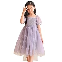 Girls' exotic princess skirt 2022 summer new bubble sleeve star Sequin mesh skirt children's dress