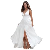 Women's Spaghetti Ruched Empire Waist Open Back Beach Wedding Dress 14 White10