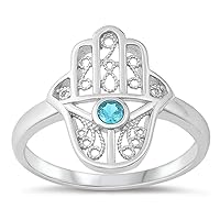 CHOOSE YOUR COLOR Sterling Silver Hamsa Protection Ring