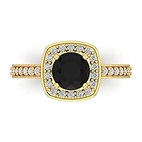 1.36ct Round Cut Halo Solitaire Genuine Natural Black Onyx Engagement Promise Anniversary Bridal Accent Ring 18K Yellow Gold