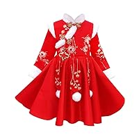 Girls' Chinese Knot Pendant Buckle Embroidered Hanfu,Winter Thickened Tang Suit,Chinese Style New Year's Dresses.