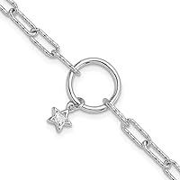 3.5mm 925 Sterling Silver Rhodium Plated Sparkle Cut CZ Star With 1in Extension Bracelet 7 Inch Jewelry for Women