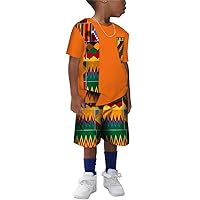 XIAOHUAGUA Kids African Clothes 2 Pieces Set African Print Cotton Short Sleeve Dashiki Shirt and Short Pants for Boys