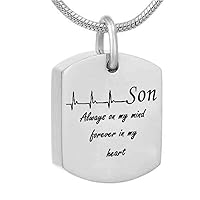 misyou Square Tag Jewelry Son Cremation Jewelry Electrocardiogram Always in My Heart Memorial Necklace Ashes Keepsake Pendant