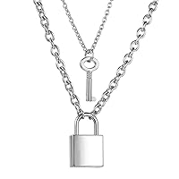 Lock necklace Lock Key Pendant Necklace Long Chain Punk Multilayer Statement Choker Necklace for Women Men Boy Girls