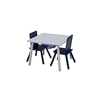Kids Table and Chair Set with Storage (2 Chairs Included), Grey/Blue