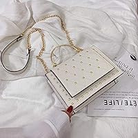 Women Handbag, Single Shoulder Small Square Bag Rhombus Chain Bag Women 2019 Wild Rivet Handbag Korean Fashion Sense (Color : White)