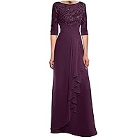 SOLODISH Lace Applique Mother of The Bride Dresses 3/4 Sleeves Chiffon Formal Evening Gown