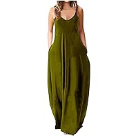 Summer Dresses for Women 2023, Womens Casual Strappy V Neck Sleeveless Flowy Pockets Loose Long Maxi Beach Dress Sundress