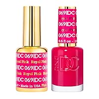 DC Duo Gel & Matching Lacquer Polish Set Soak off Gel NAIL All In One Daisy Top Coat for Nails (with bonus side Glitter) Made in USA (69 Royal Pink)
