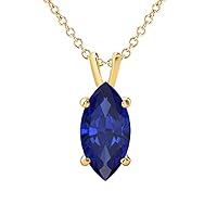 8x4mm To 12x7mm Valentine's Day Special Marquise Cut 14k Yellow Gold Over .925 Sterling Silver Blue Sapphire Solitaire Pendant Necklace For Womens