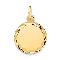 Saris and Things 14k Yellow Gold Solid Etched .009 Gauge Engravable Round Disc Charm Pendant