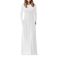 Women's Casual Long Sleeve Round Neck Solid Tank Long Dress Summer Maxi for Women