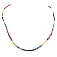 Genuine Multi Sapphire Rondell Beads Strand Necklace- 16