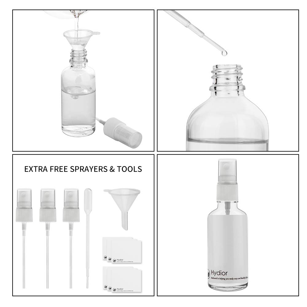Hydior 2oz Clear Glass Spray Bottles for Essential Oils, Small Spray Bottle with Plastic Sprayer - Set of 3