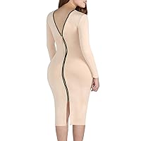 EFOFEI Womens Long Sleeve Zipper V Neck Backless Bodycon Slim Sexy Club Midi Dress