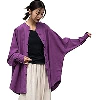 Women's Long Jacket Vintage Chinese Frog Button Cotton Linen Blouse Loose Long Shirt