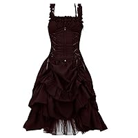 Women Gothic Dress Halloween High Low Costume Vintage Sleeveless Strap Dresses Elegant Cocktail Party Gown