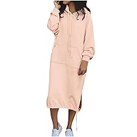 Long Sleeve Maxi Dress for Women Lightweight Pocket Hoodie Dress Side Split Fall Sweatshirts Long Dresses