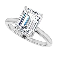 Moissanite Solitaire Engagement Ring for Women, Emerald Cut 3 Ct VVS1 Moissanite 925 Sterling Silver 14K White Gold Finish