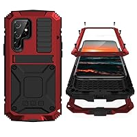 Samsung S23 Ultra Metal Case with Screen Protector Camera Protector Military Rugged Heavy Duty Shockproof Case with Metal Kickstand Full Body Tough Dustproof Case for Samsung S23 Ultra (Red)
