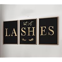 NATVVA 3 Pieces Eyelash Extension Wall Art But First Lashes Lashes Prints Canvas Painting Gold Lashes Artwork for Beauty Salon Lash Studio Decoration with Inner Frame