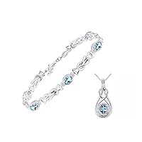 Rylos Women's Sterling Silver Love Knot Set: Tennis Bracelet & Pendant Necklace. Gemstone & Diamonds, 7