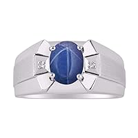 Rylos Mens Rings 14K White Gold Rings Classic Designer Style 9X7MM Oval Gemstone & Genuine Sparkling Diamond Ring Color Stone Birthstone Rings For Men, Men's Rings, Gold Rings Sizes 8,9,10,11,12,13
