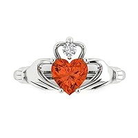 1.55 ct Heart Cut Irish Celtic Claddagh Red Simulated Diamond Engagement Promise Anniversary Bridal Ring 14k White Gold
