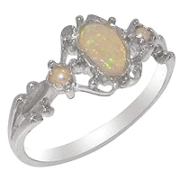 925 Sterling Silver Natural Opal & Cultured Pearl Womens Trilogy Ring - Sizes 4 to 12 Available