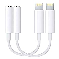 2 Pack [Apple MFi Certified] iPhone 3.5mm Headphones Adapter, Lightning to 3.5 mm Headphone/Earphone Jack Audio Aux Adapter Dongle for iPhone 14 13 12 11 XS XR X 8 7 6 iPad, Support iOS 17 and More