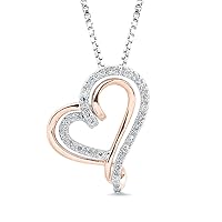 Diamond Heart Necklace 1/8 cttw Natural Diamonds Sterling Silver or 2-Tone Rose Gold Plate and Silver 18 Inch Chain