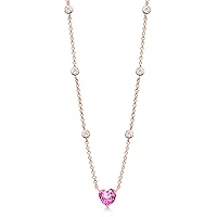 Gem Stone King 18K Rose Gold Plated Silver Pink Mystic Topaz and White Moissanite Long By The Yard Chain Necklace For Women (1.60 Cttw, Heart Shape 7MM, 17 Inch with 2 Inch Extender)