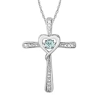 Heart & Cross Pendant Necklace 1.35 Ct Round Aquamarine CZ Diamond In 14K White Gold Finish 925
