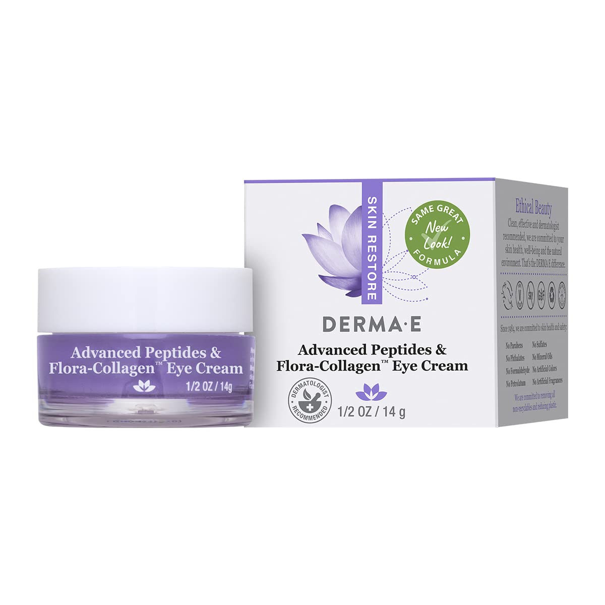 DERMA-E Advanced Peptides and Flora-Collagen Eye Cream – Anti-Aging Moisturizer Smooths Appearance of Crow’s Feet, Lines and Wrinkles, 1/2 Oz