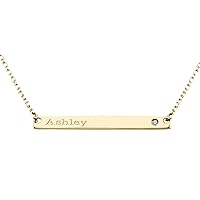 14K Gold Narrow Engravable Bar Necklace with Genuine Diamond Accent by JEWLR
