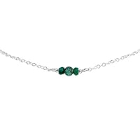 22 inch Long Solid 925 Sterling Silver Chain with 3-4 mm Round/rondelle Smooth/Faceted Emerald Beads Silver Plated Chain Necklace for Women, Girls & Teens.