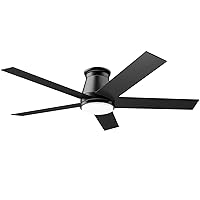 52'' Flush Mount Ceiling Fan, Black Low Profile Ceiling Fan, 6 Speeds DC Reversible Motor, Timing, Dimmable Ceiling Fan for Indoor Patio Porch Garage Shop Factory Warehouse