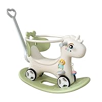 Rocking Horse for Toddler Balance Bike Ride On Toys with Push Handle Backrest Balance Board for Birthday Green